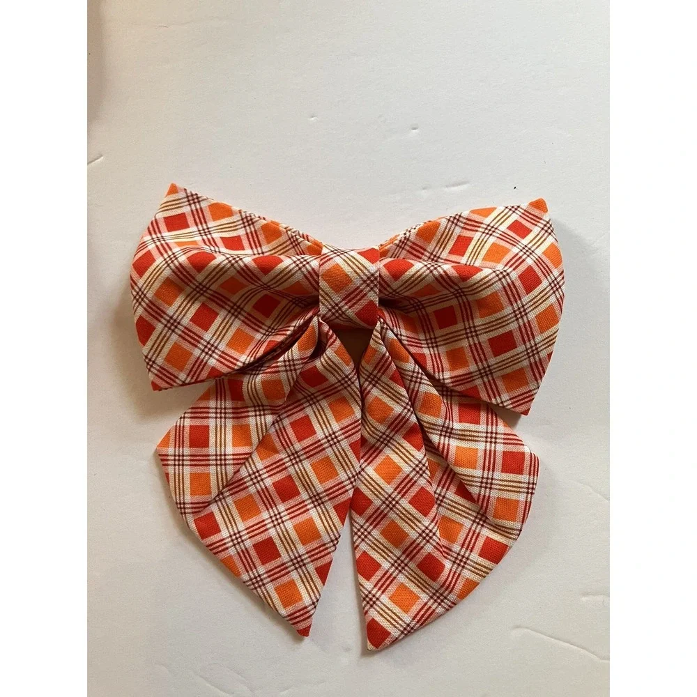 Babole Pet Dog Collar‎ & Bandanna Orange Striped Plaid Boy Dog Tie Collar